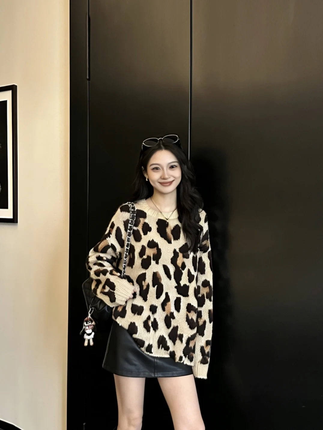 

Retro Korean Sle Women's Long Sve round Ne Leopard Print Knitwear Loose Fit Slimming Spring Faionable Youthful