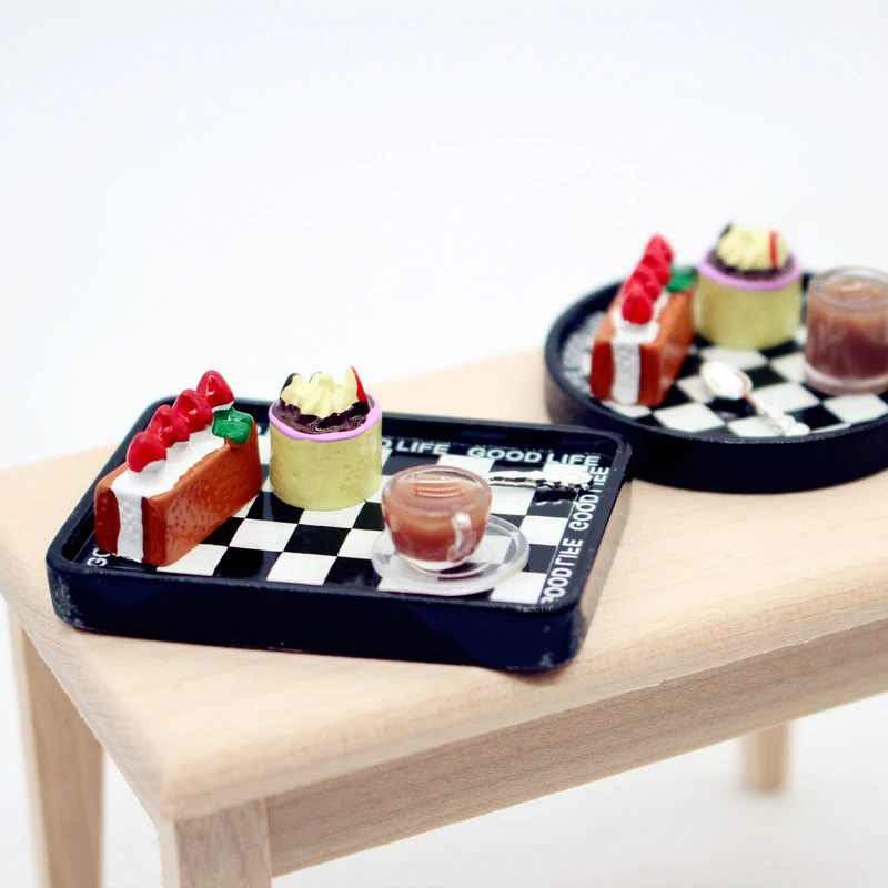 1:12 casa de muñecas en miniatura, pastel de café simulado, bandeja de postre, muebles, modelo, juguete de decoración