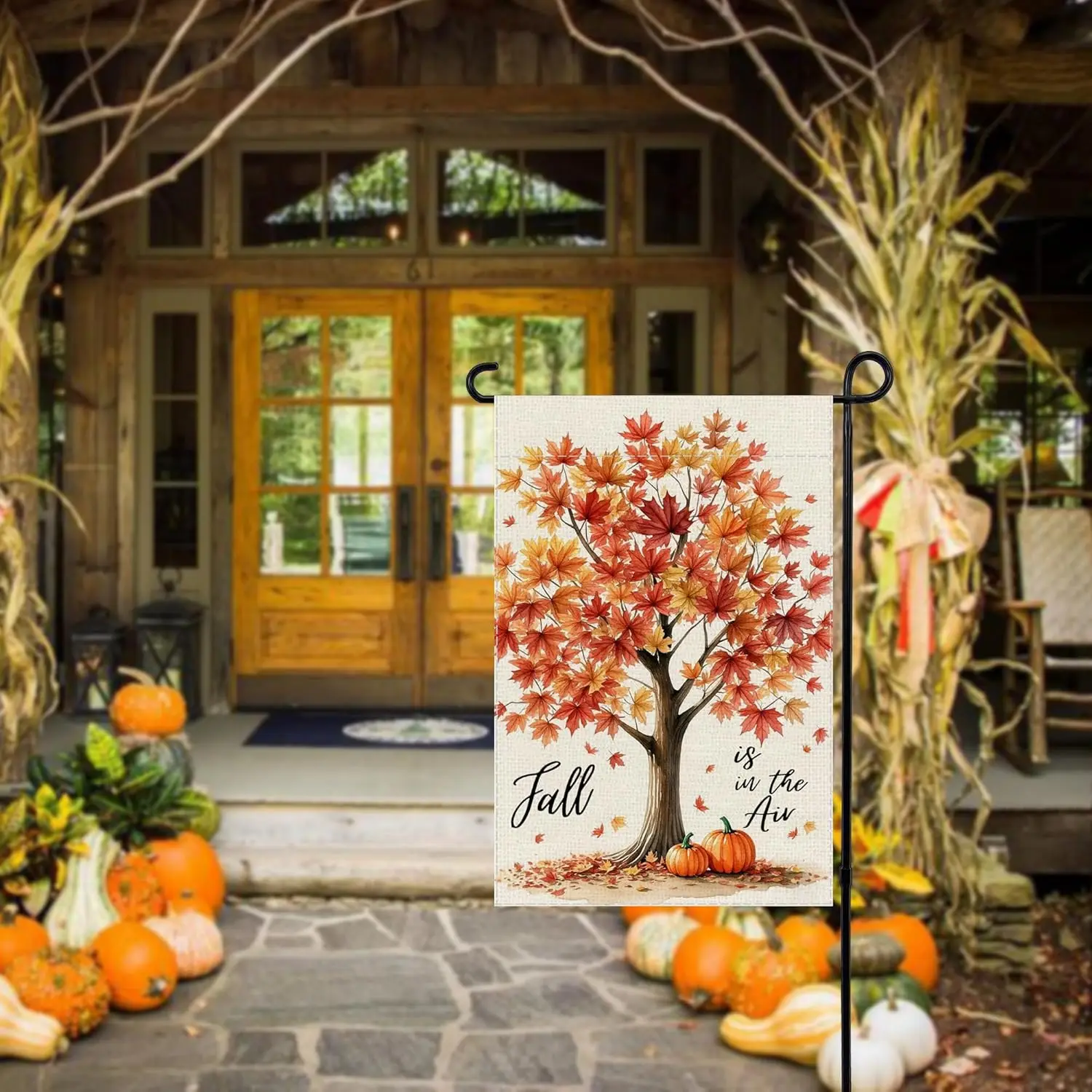 Maple Welcome Fall Garden Flag 12x18 Inch Thanksgiving Day Double Sided Burlap Seasonal Autumn Small Flags for Outside, Yard SSL