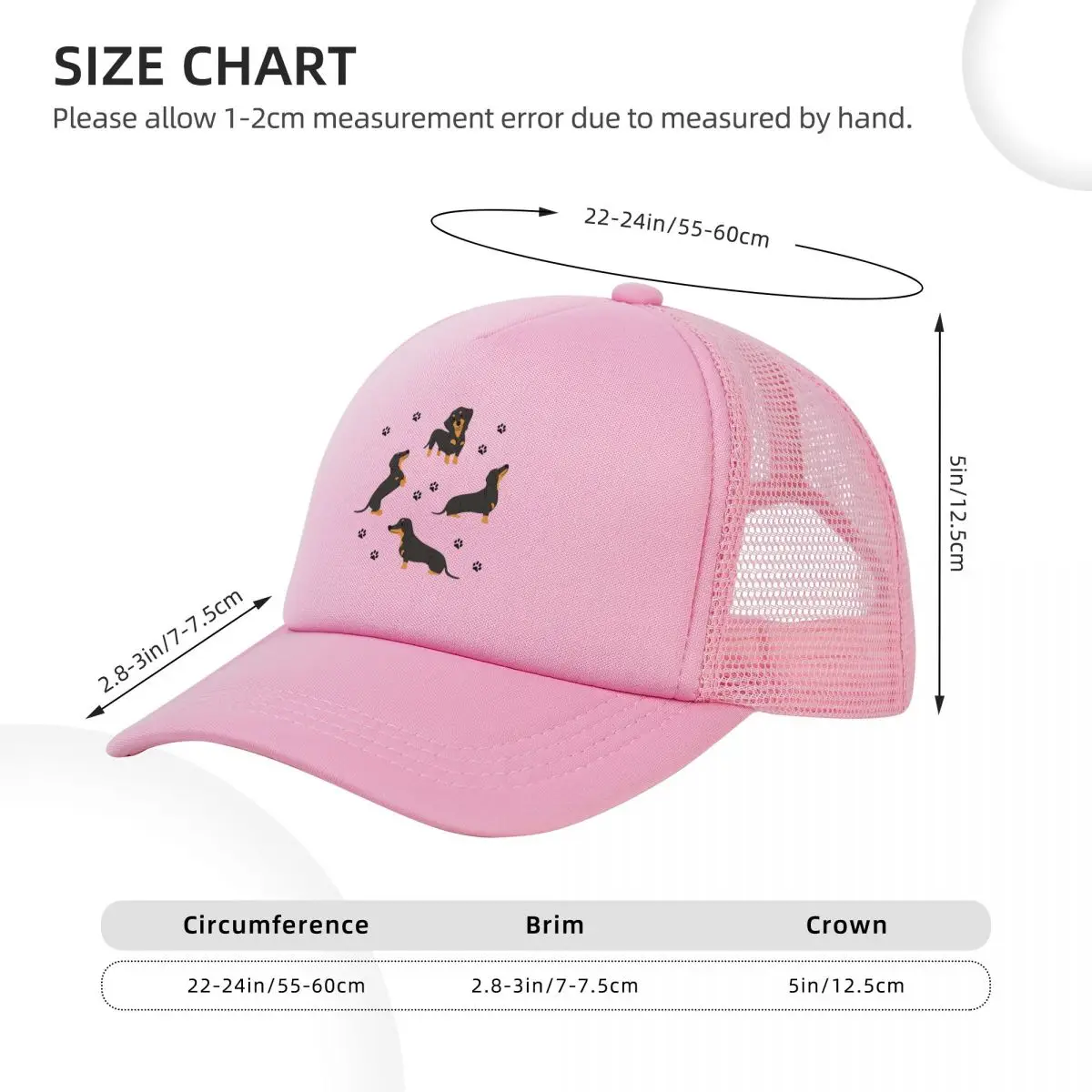 Dachshund Dog Pattern With Dog Paws Mesh Baseball Caps Snapback Baseball Hats Casual Casquette Outdoor For Men's And Women's