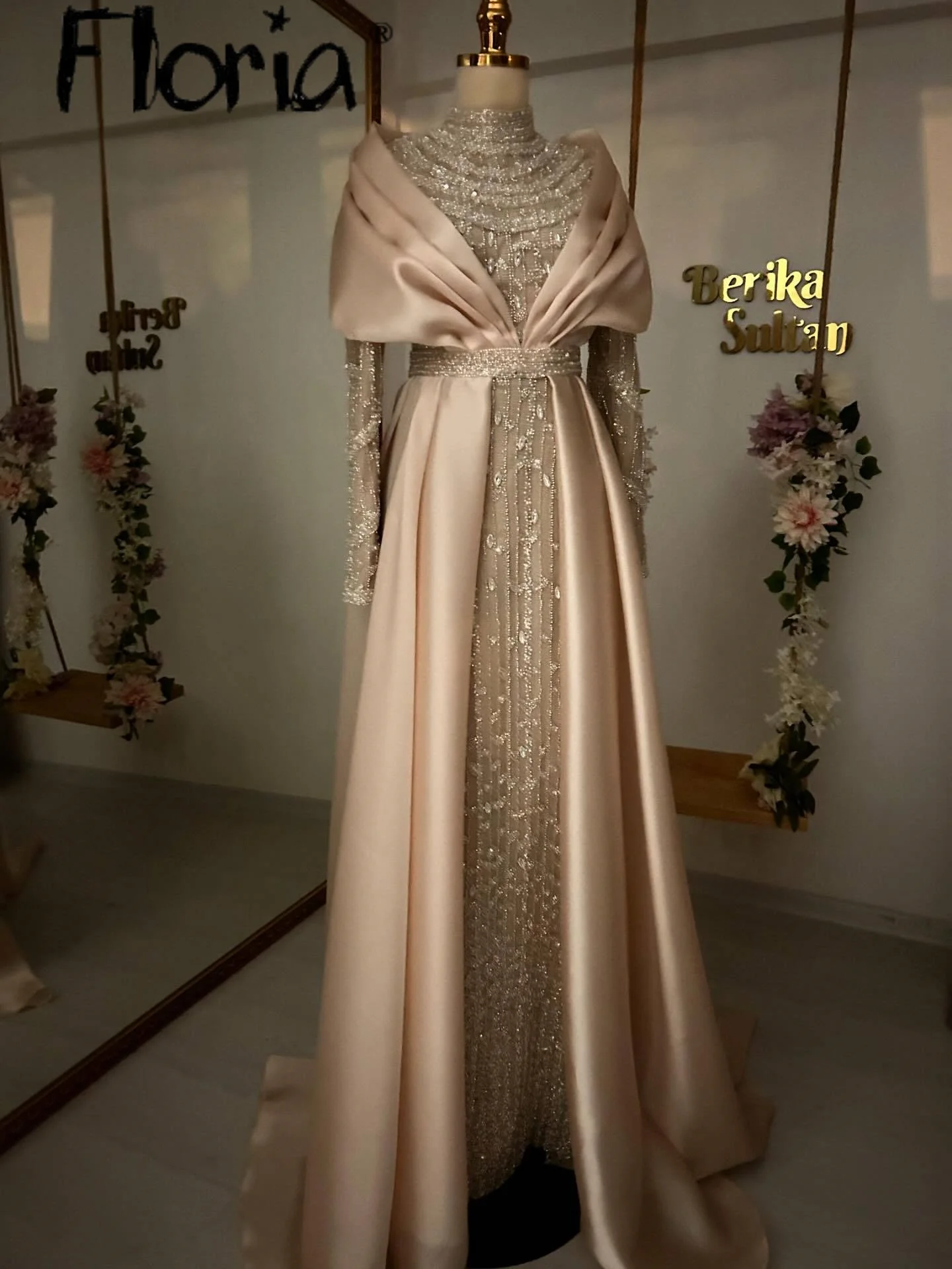 plus size muslim evening dresses Customized(can Not Refund) Elegant A-line Muslim Formal Evening Dresses Long Sleeves Tulle High Neck Beaded Lace Women Prom Party Gowns Plus Size
