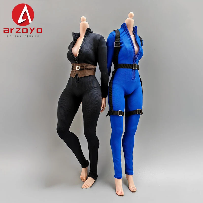 1/6 Scale Female High Neck Sexy Zipper Bodysuit Jumpsuit Shoulder Strap Waistband Clothes Fit 12'' Soldier Action Figure Body