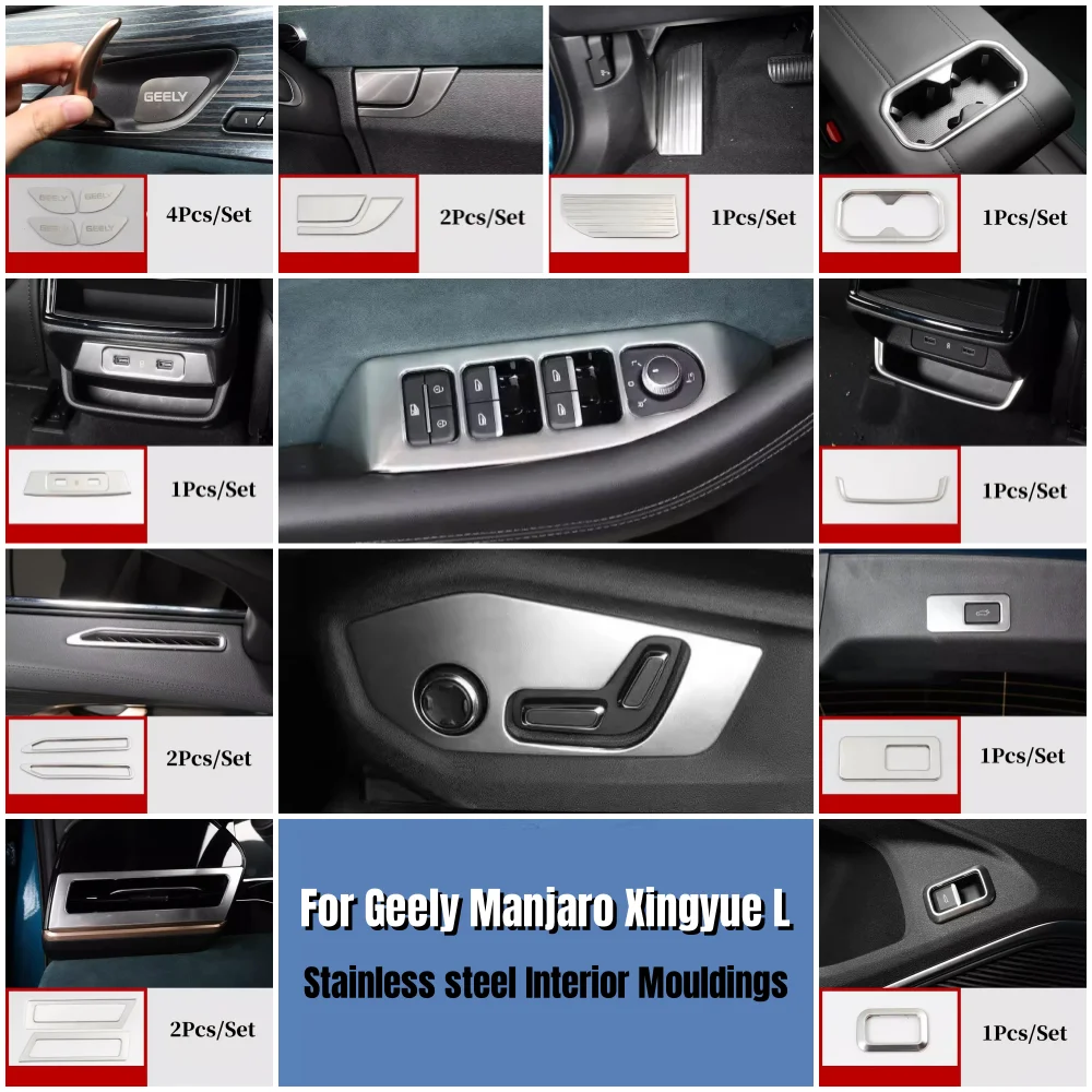 

For Geely Manjaro Xingyue L 2021-2023 Stainless steel Silver Car Window Glass Lift Switch Button Cover Trim Frame Accessories