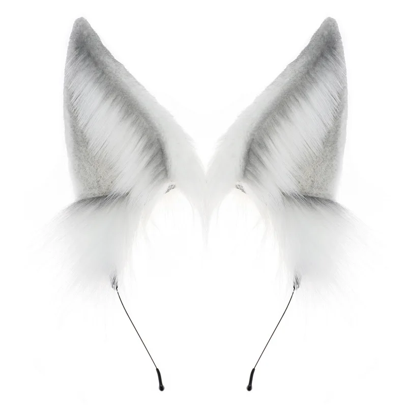 Handmade White Fluffy Arctic Fox Ear Headband Fursuit Cosplay Costume Accessory Anime Exhibition Prop view 2