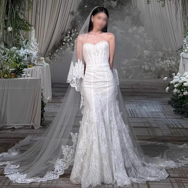 Bridal Veil Ethereal Wedding Dress French Lace Long Train High End Feel Studio Photography Prop Long Versatile Vintage Style