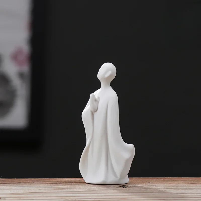 White Porcelain Monk Figurines Aesthetic Living Room Bonsai Fish Tank Miniatures Originality Vintage Home Decor Estatua FYFM view 2