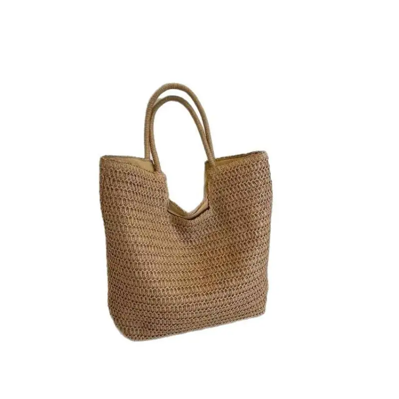 Damen-Tragetasche aus Stroh, gewebt, modisch, schlicht, für den Urlaub, große Kapazität, lässige Schulterhandtasche für den täglichen Gebrauch auf Reisen – Detail 5