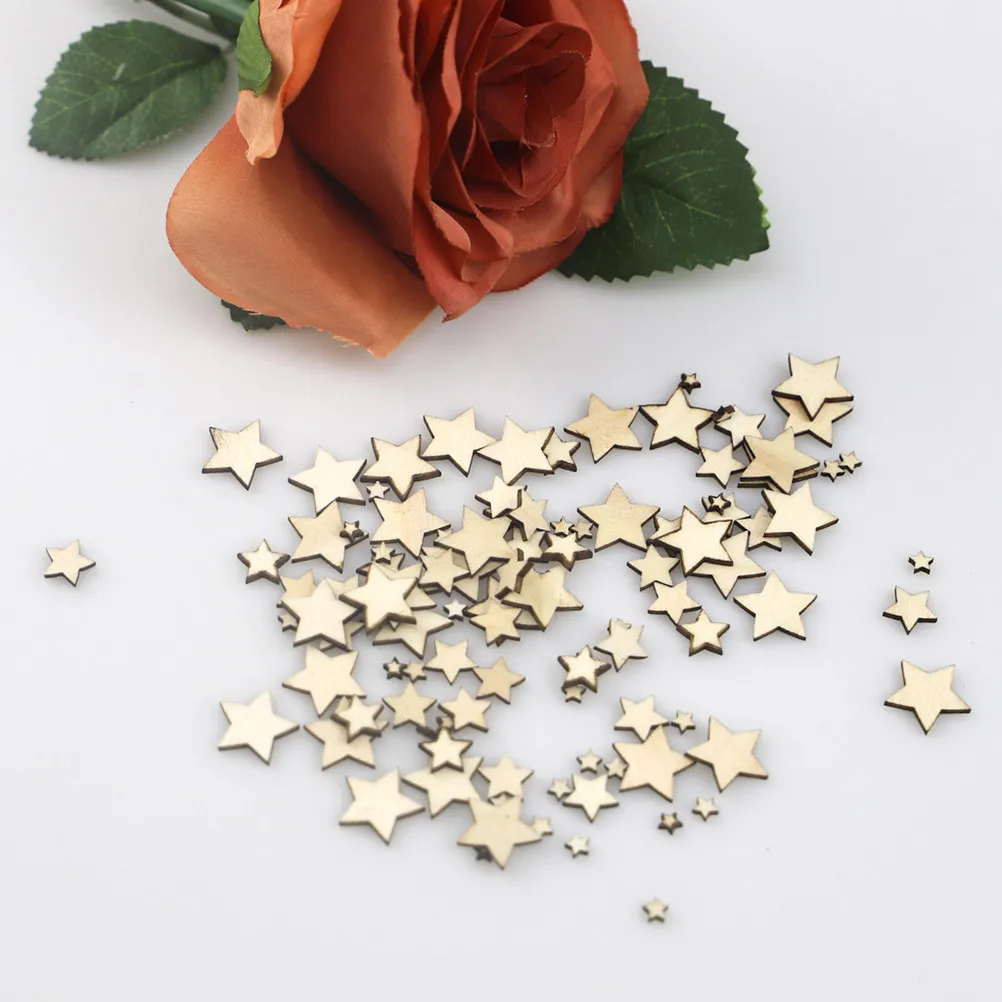 300Pcs Star Embellishment Wooden Slices Natural Wood Craft Supplies for DIY Art Projects Creativity Development Party