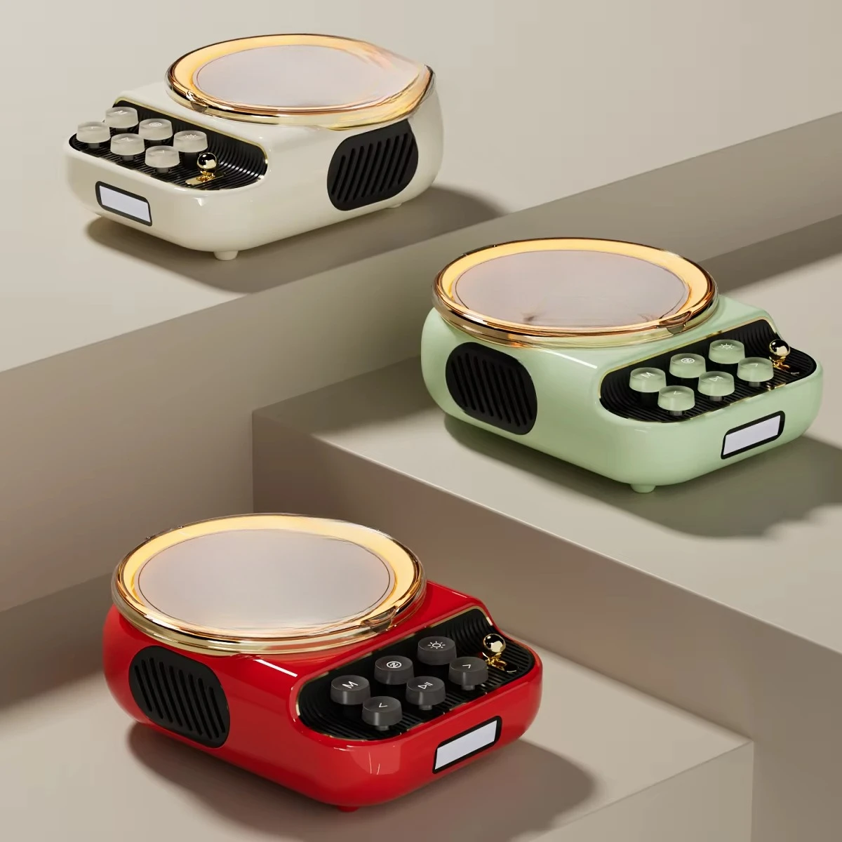 مشغل أقراص مضغوطة بنظام موسيقى 4 في 1 محمول من Kuang Xiang مع مكبر صوت بلوتوث وراديو FM وصمام ثنائي باعث للضوء وإضاءة ليلية