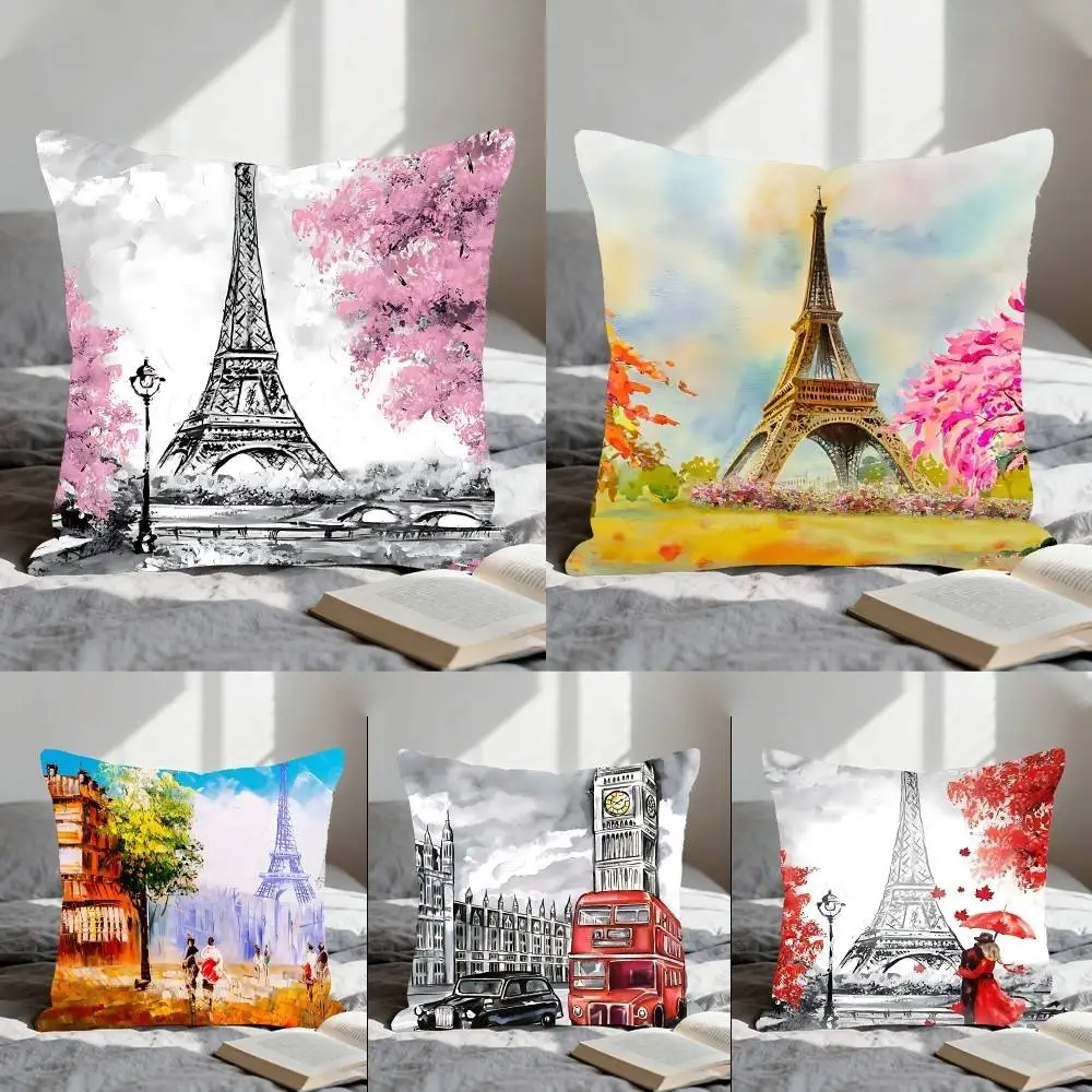 Paris London City Landscape Pillow Case Elegant Couple Home Living Room Bedroom Decorative Pillowcase Sofa Cushion Cover