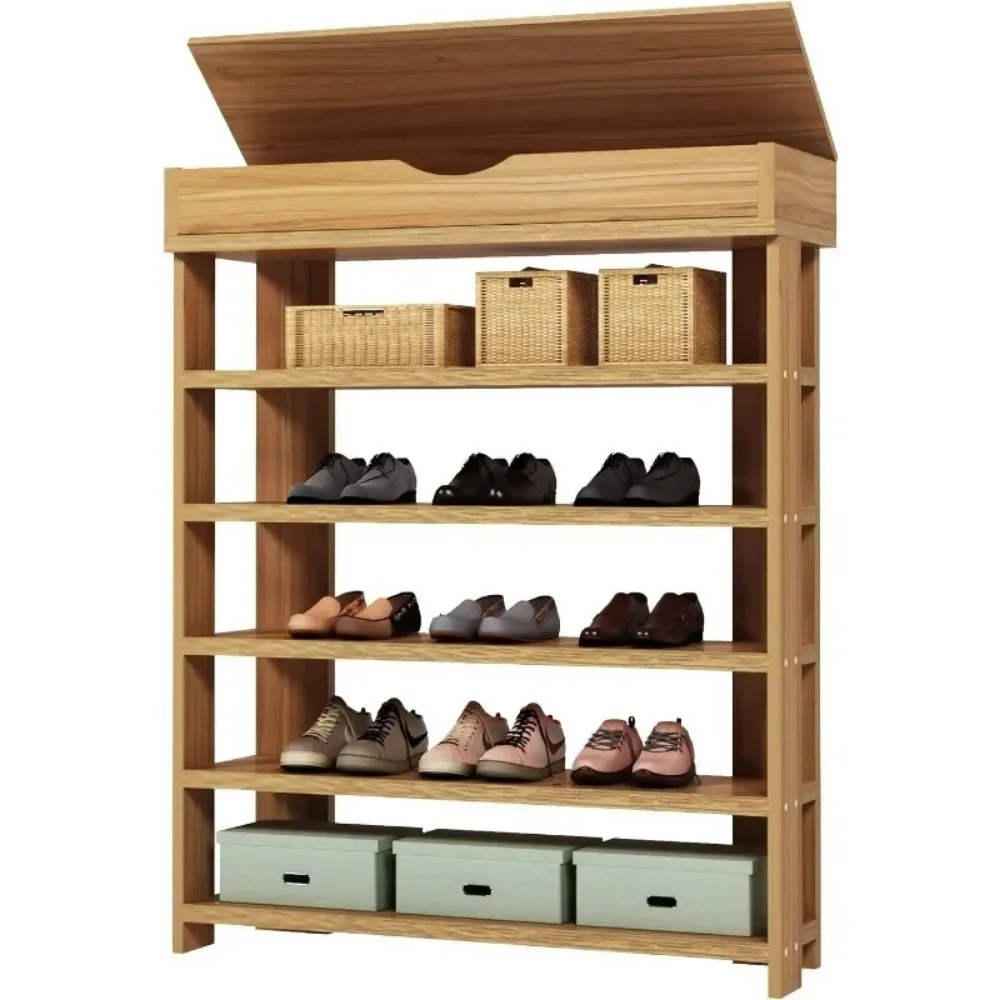 5-Tier Wooden Shoe Rack with Storage Cabinet, 29.5 inches Vertical Free Standing Shoe Shelf, Shoe Organizer Storage Cabinet