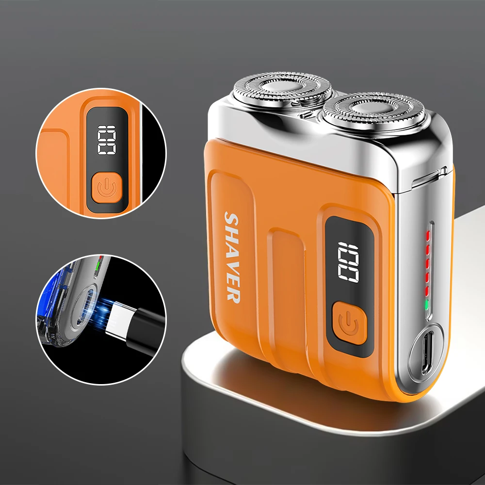 

Travel Electric Shaver For Men Double Floating Magnetic Blade Head Portable Beard Knife Rechargeable MINI Rotary Electric Razor