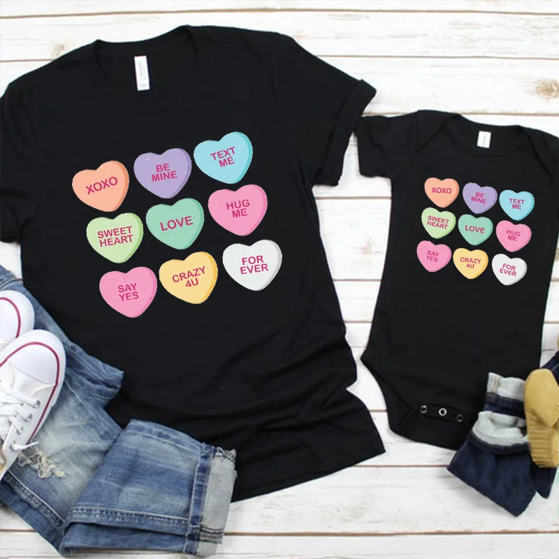 

Candy Heart T-Shirt Valentine's Day Shirt for Women and Girls Mom and Daughter Outfit Valentine's Day Gift m