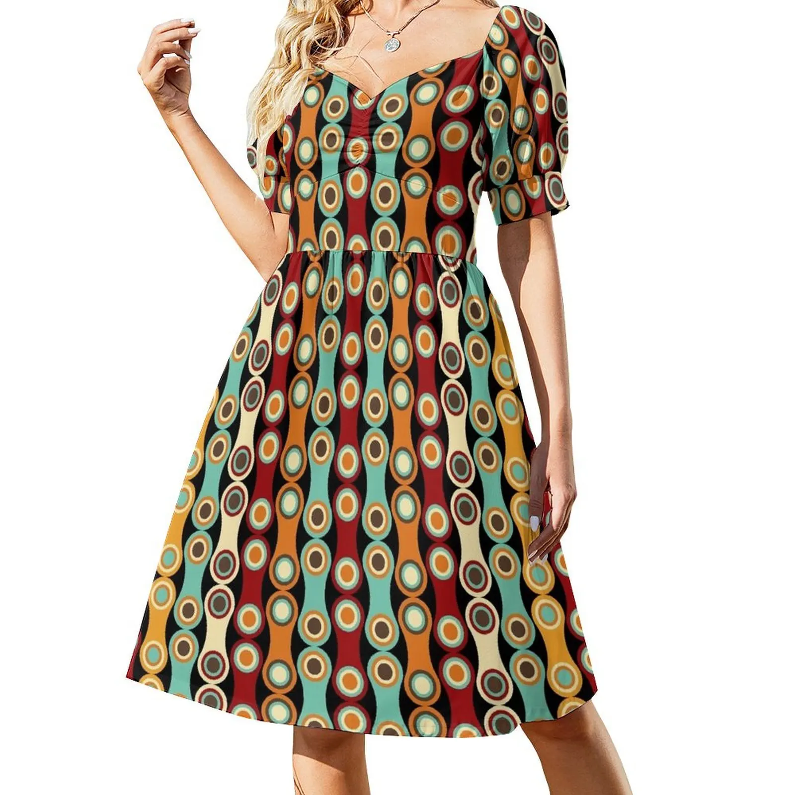 

1970's Style Retro Bohemian Seventies Vintage Pattern Short Sleeved Dress dress for women 2025 summer dress woman 2025