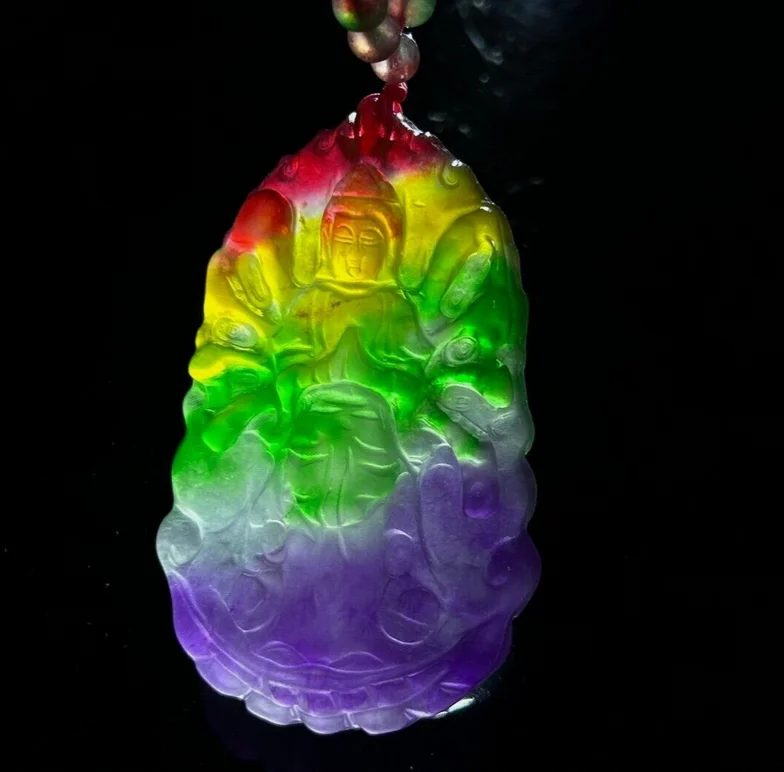 Certified Nature Ice Lavender jade Jadeite Carved Guanyin Pendant&Necklaces Thousand-hand Bodhisattva