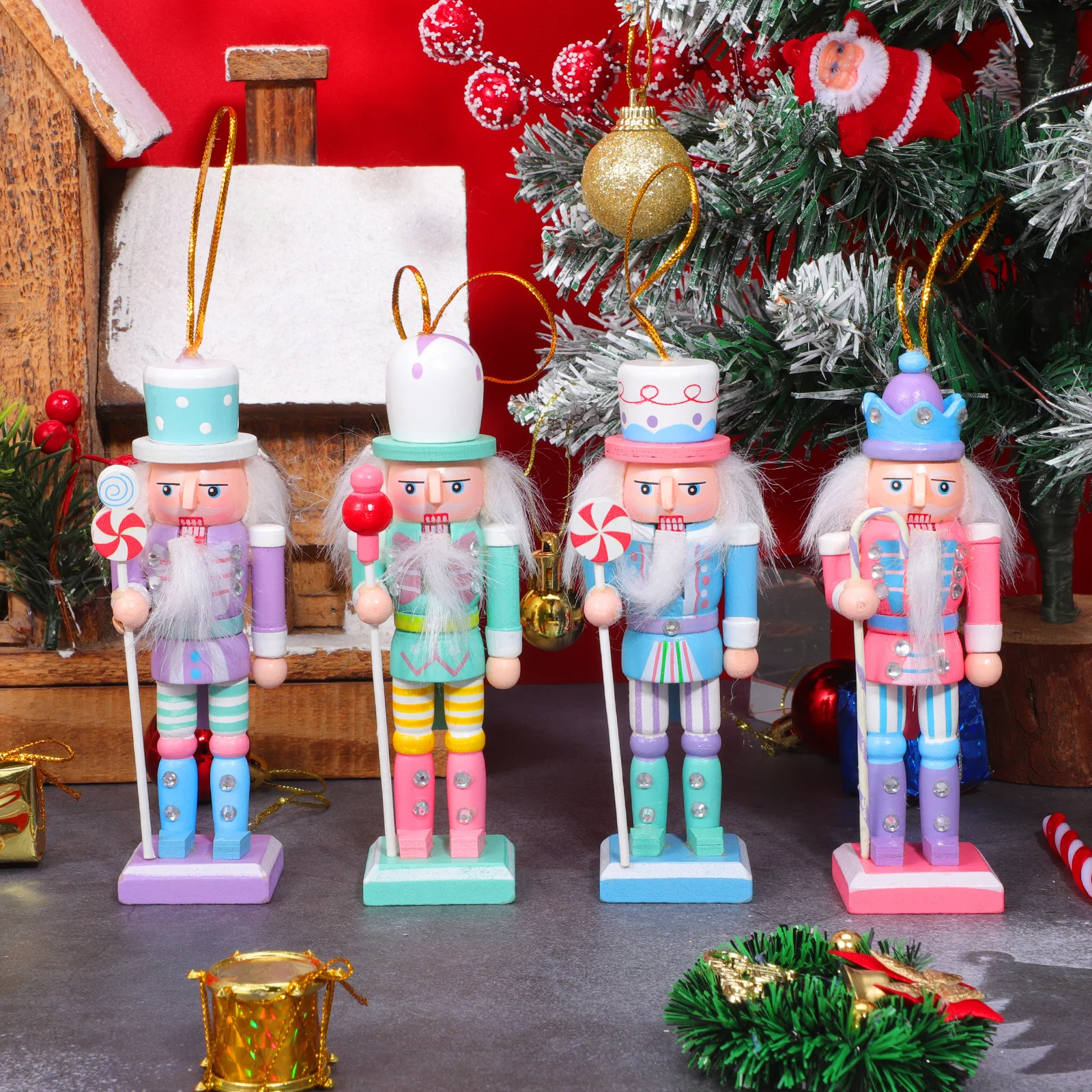 

4Pcs Festive Nutcracker Decoration Set - Colorful Wood Xmas Ornament for Mantel Tree Display, Traditional Christmas Home Decor