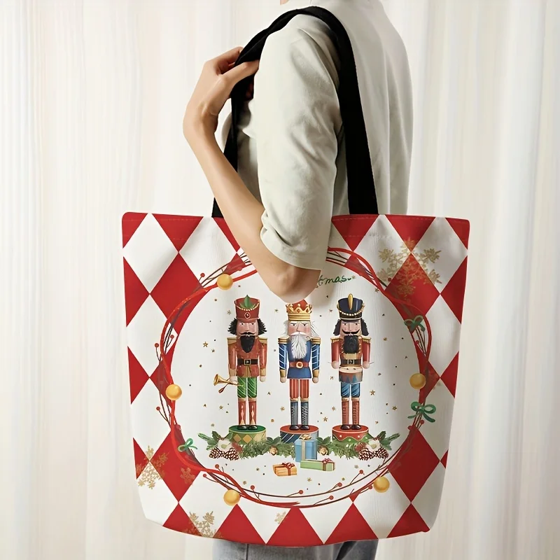 Festive Cartoon Christmas Tote Bag Large Capacity Stylish Prints Versatile Shoulder Bag for Womens Everyday & Shopping Needs