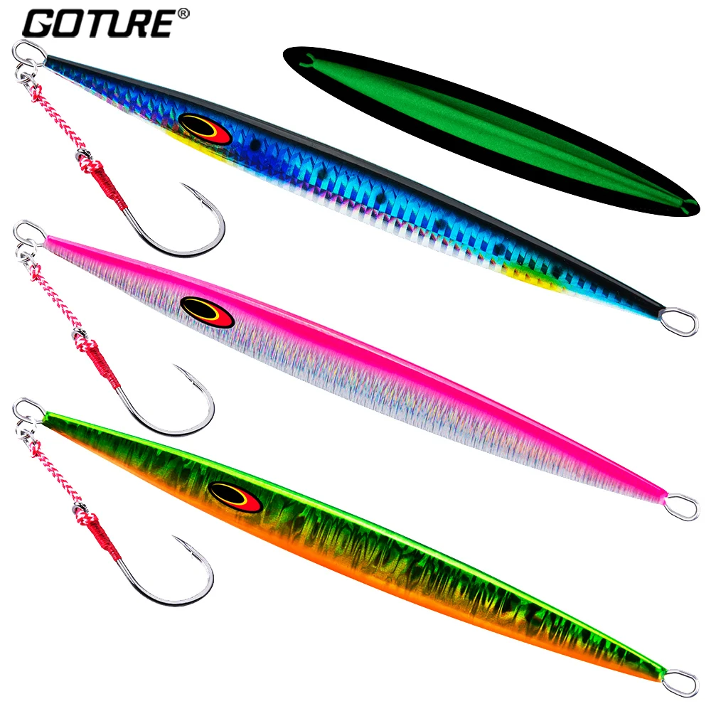 

Goture Jig Fishing Lure 80g 100g 150g Metal Spoon Jigging Lead Fish Luminous Lures Sea Saltwater Fishing Bait for Bass Trout