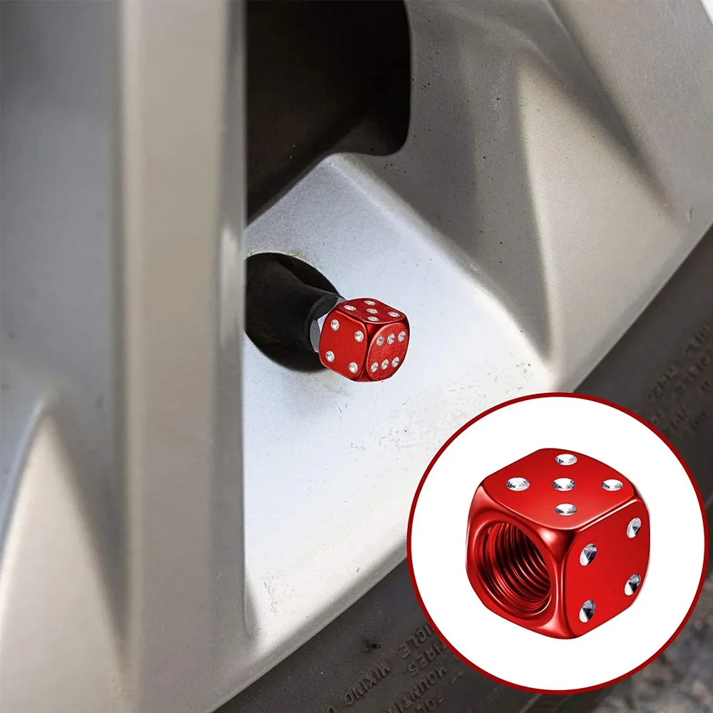 DSYCAR 2/8Pcs Aluminum Tire Valve Caps Dice Wheel Stem Tyre Tire Wheel Stem Air Valve Dust Cover for Car Truck Motocycle Bike