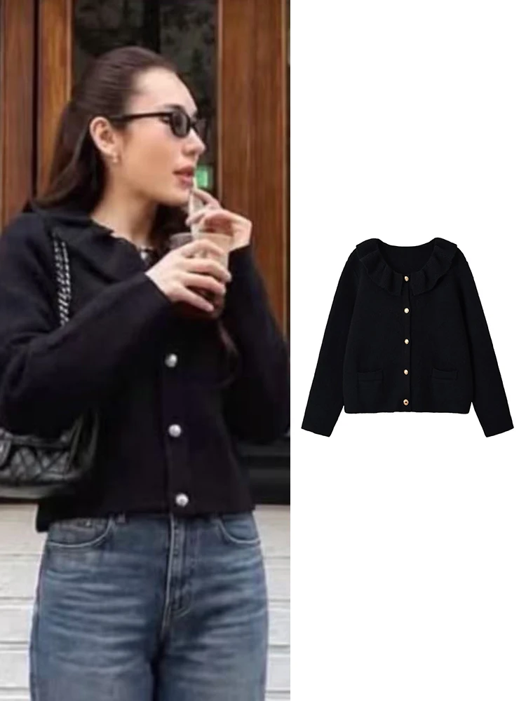 2026 New Fashion Women's Knitted Cardigan Coat Solid Color Tierred Decoration Sweater Casual Single Breasted Soft Knit Jacket