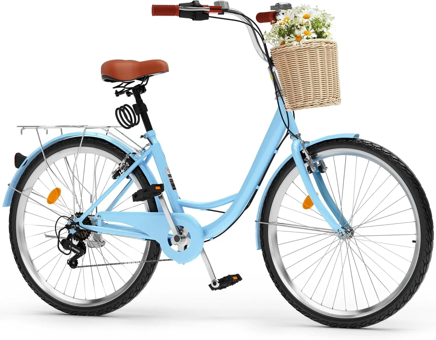 24 & 26 Inch Beach Cruiser Bike for Women, 1 & 7 Speed Commute Bike for Adults, Womens Bicycle with Adjustable Seat