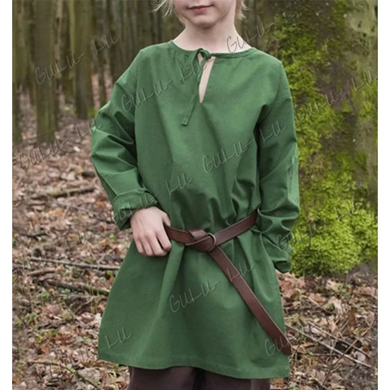 2024 Medieval Cosplay Costumes for Children Renaissance Vintage Kid Tunic Boy Girl Viking Knight Cosplay Halloween Clothes