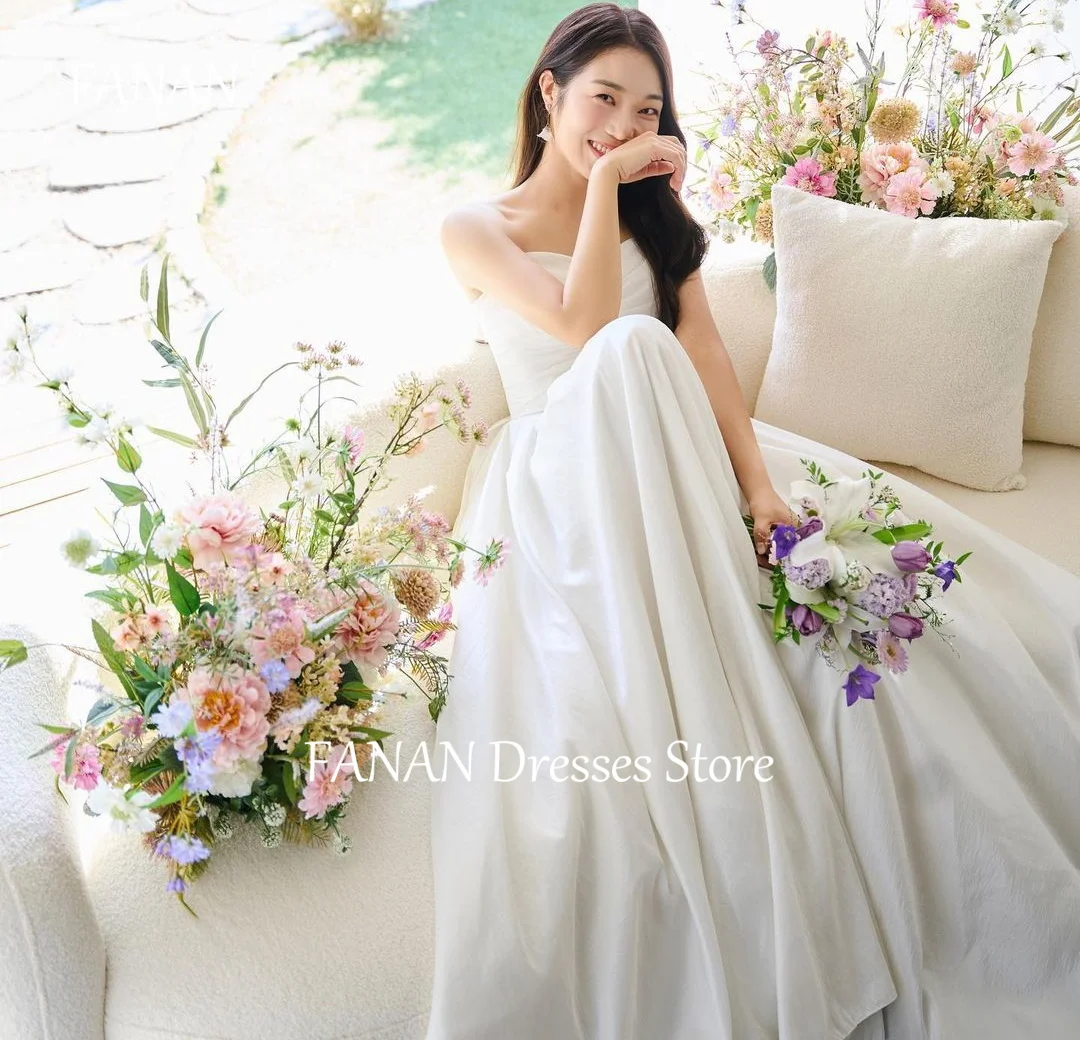 FANAN Korea Ivory Sweetheart Wedding Dresses 웨딩드레스 Sleeveless Satin A-Line Corset Simple Custom Made Bride Gowns Plus Size