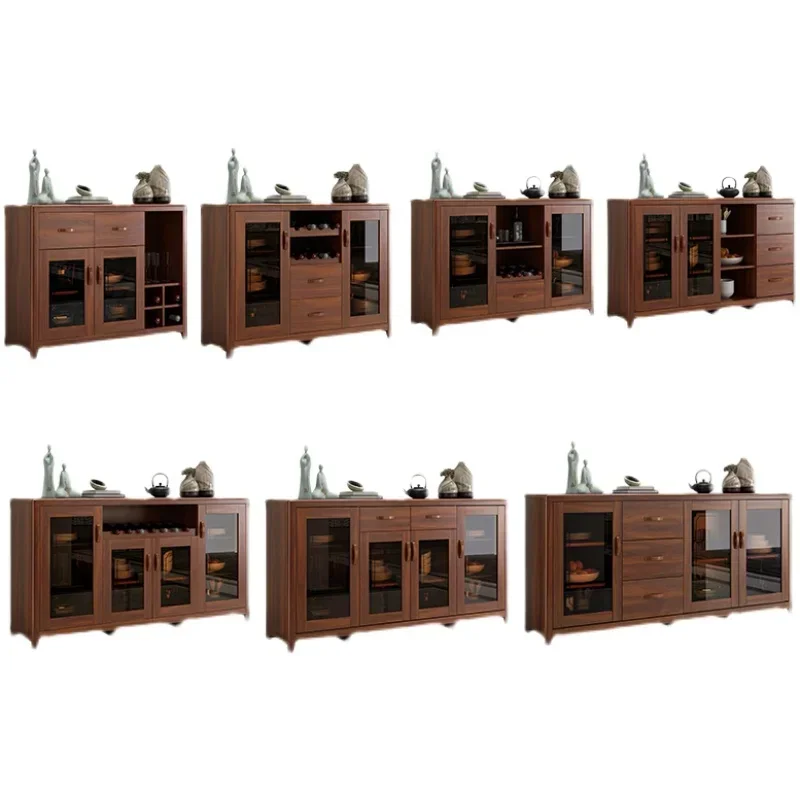 

New Chinese-style dining side cabinet Modern simple solid wood wine cabinet Tea cabinet Kitchen storage Living room integrated