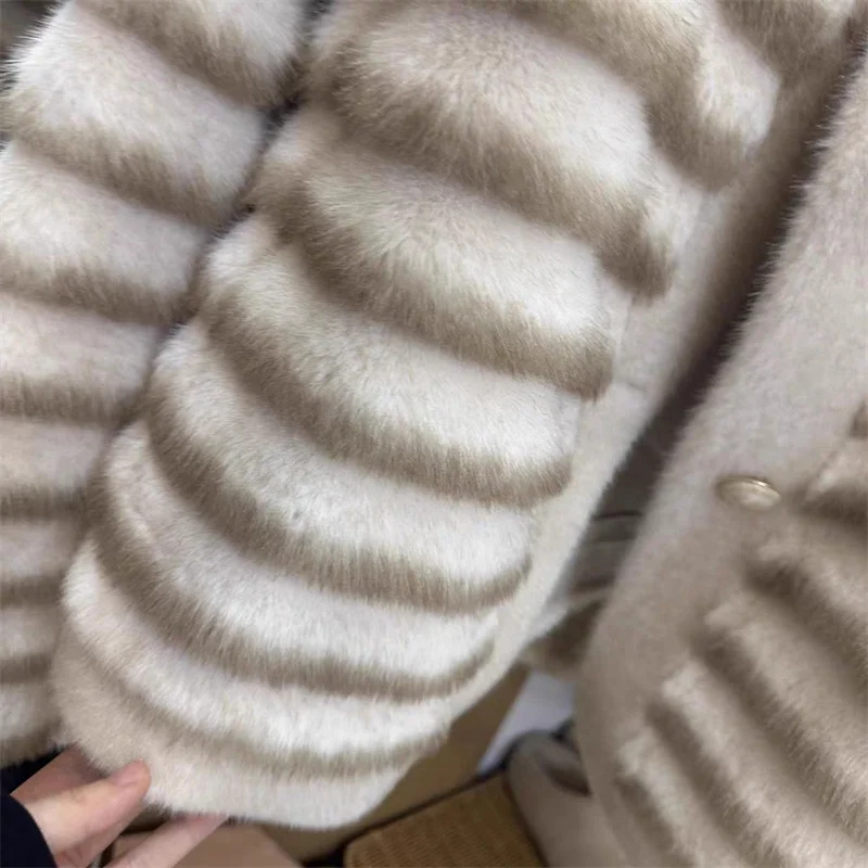 Modny damski gruby ciepły płaszcz ze sztucznego futra, krótki, z okrągłym dekoltem, długi rękaw, odzież wierzchnia damska, eleganckie topy, damskie płaszcze zimowe.