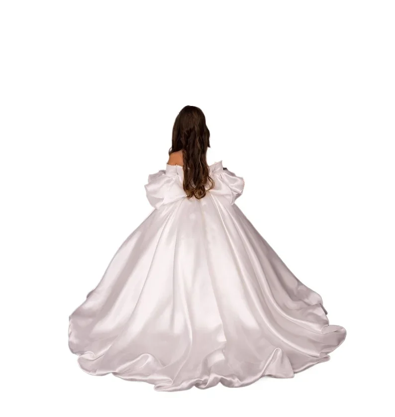 First Communion Gown Junior Bridesmaid Princess Gowns Custom Made Tulle Flower Lace Flower Girl Dress Ivory Flower Girl Dresses