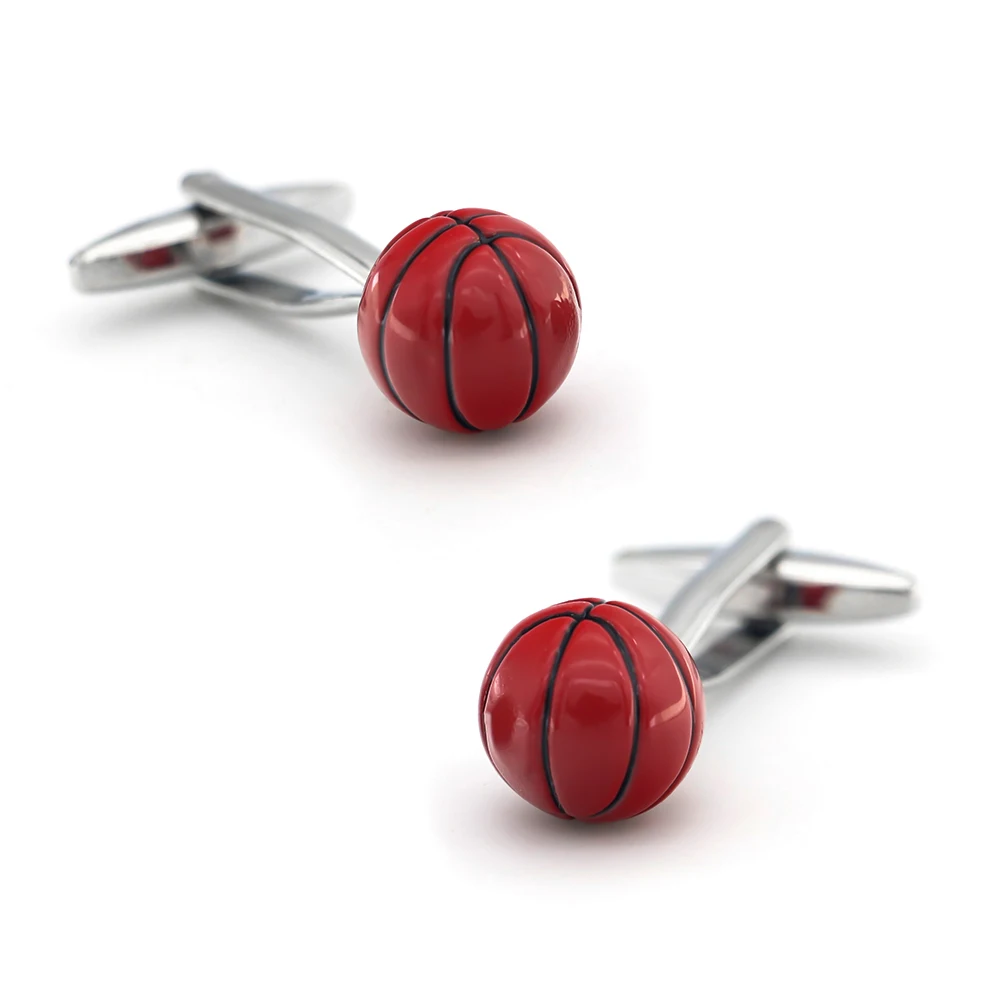 New Arrival 3D Basketball Cuff Links Red Color Sport Ball Design Quality Brass Material Men's Cufflinks Wholesale & Retail