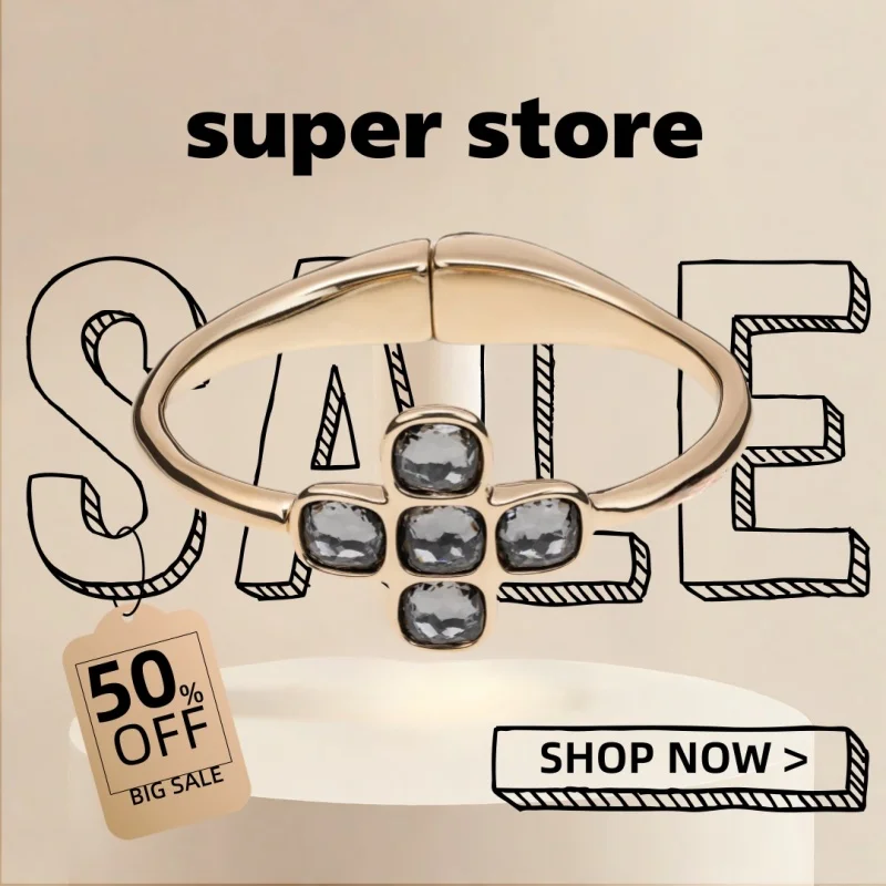 

2025 UHO Europe and America Original New Product Gold Fashion Retro Style Black Cross Crystal Bracelet Women's Festival Gift