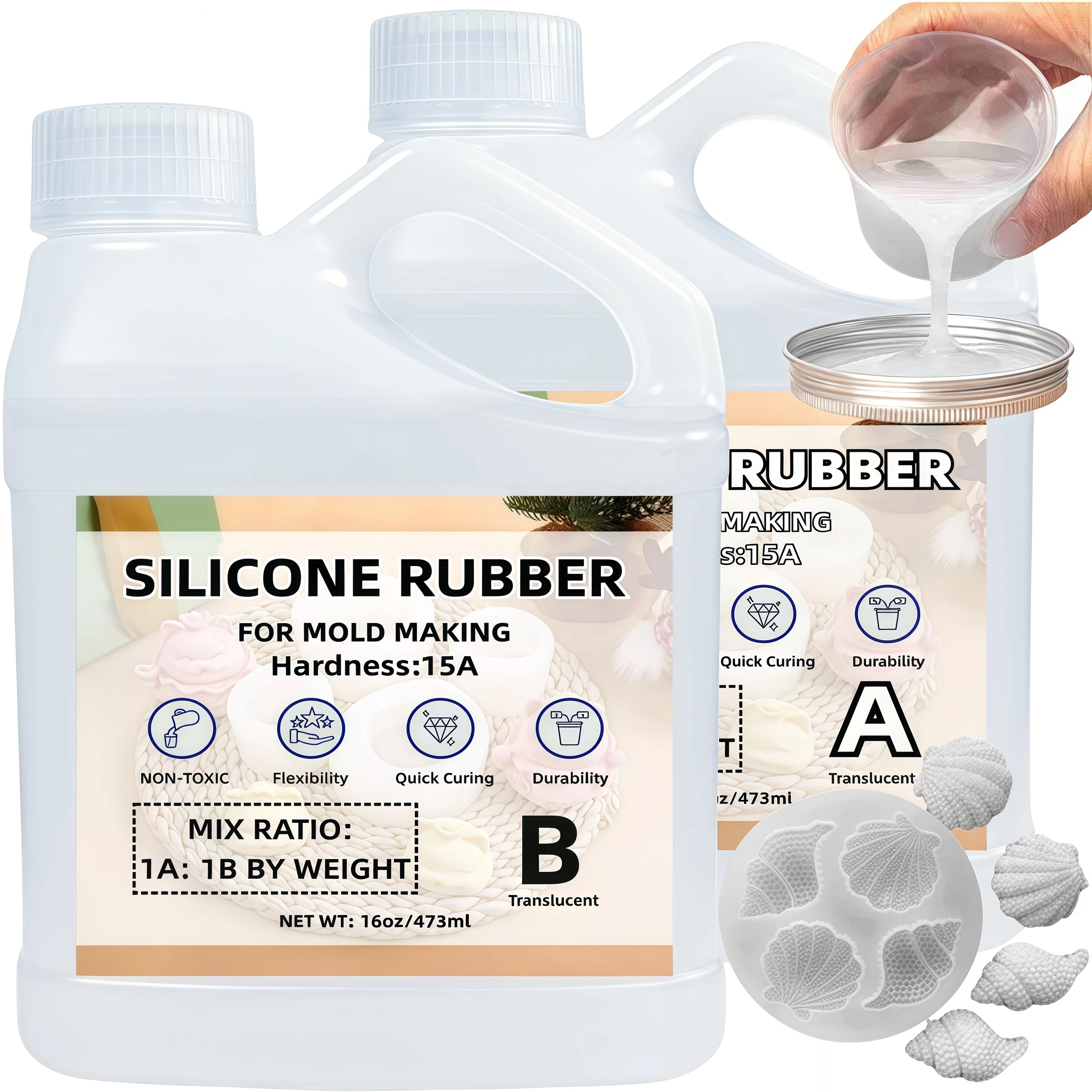 16,9 oz Flüssiges Silikon für Formenbau - Superelastisch, 1:1 Mischungsverhältnis, Ideal für Harz, Gießen, Kerzen & DIY-Basteleien