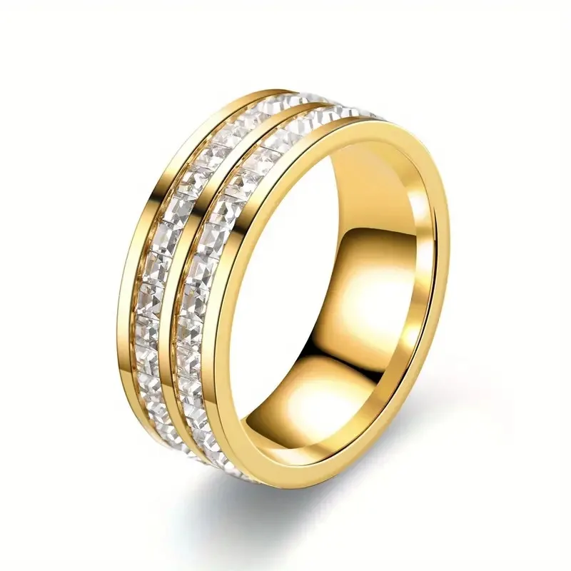 Fashion Couple Rings Romantic Women Rhinestones CZ Rings Set Trendy Men\'s Stainless Steel CZ Rings Wedding Band Jewelry Gifts