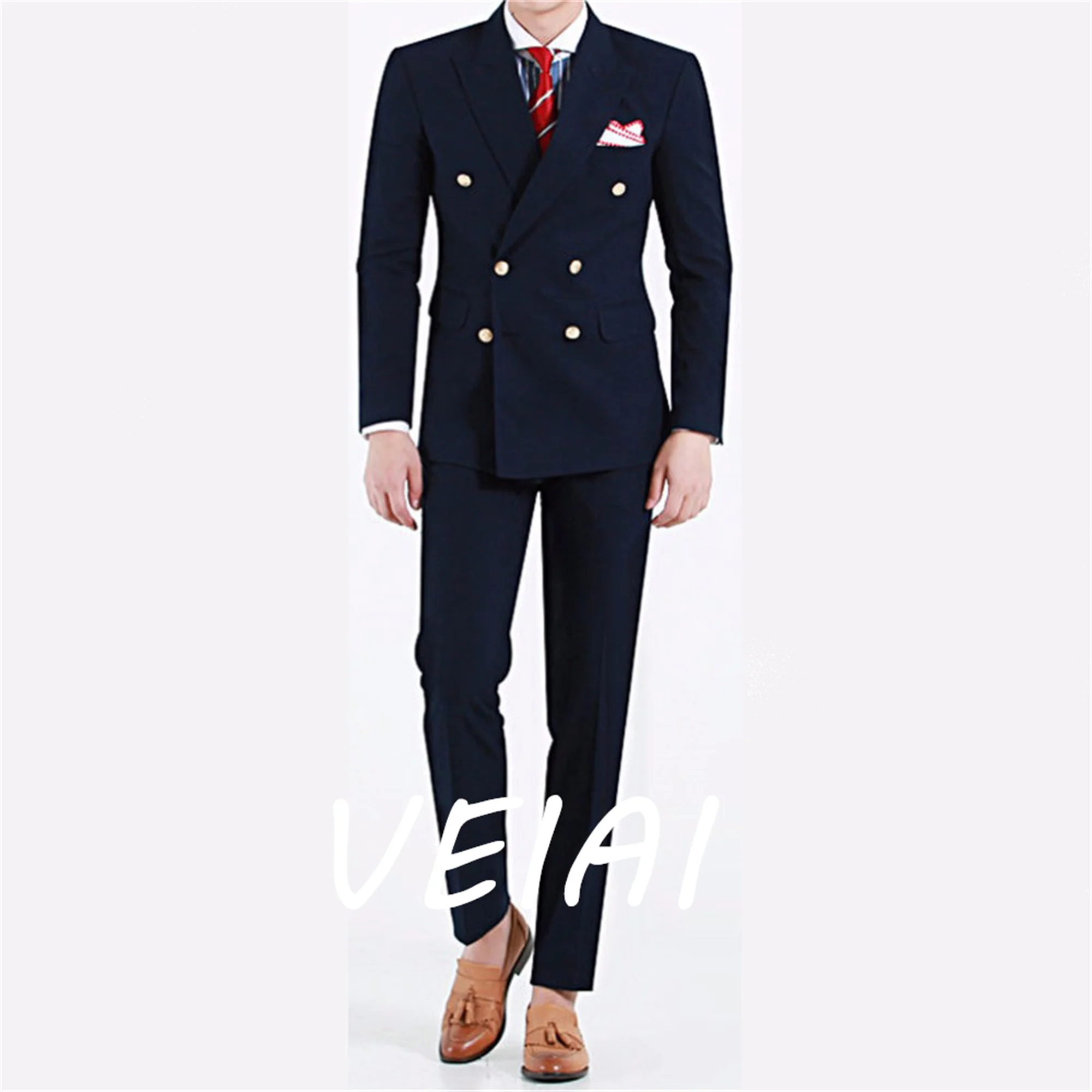 

Мужские костюмы по индивидуальному заказуRopa Hombre, темно-синие двубортные костюмы с остроконечными лацканами Masculino, куртка из двух предметов, брюки 수트 выбора Vestido De