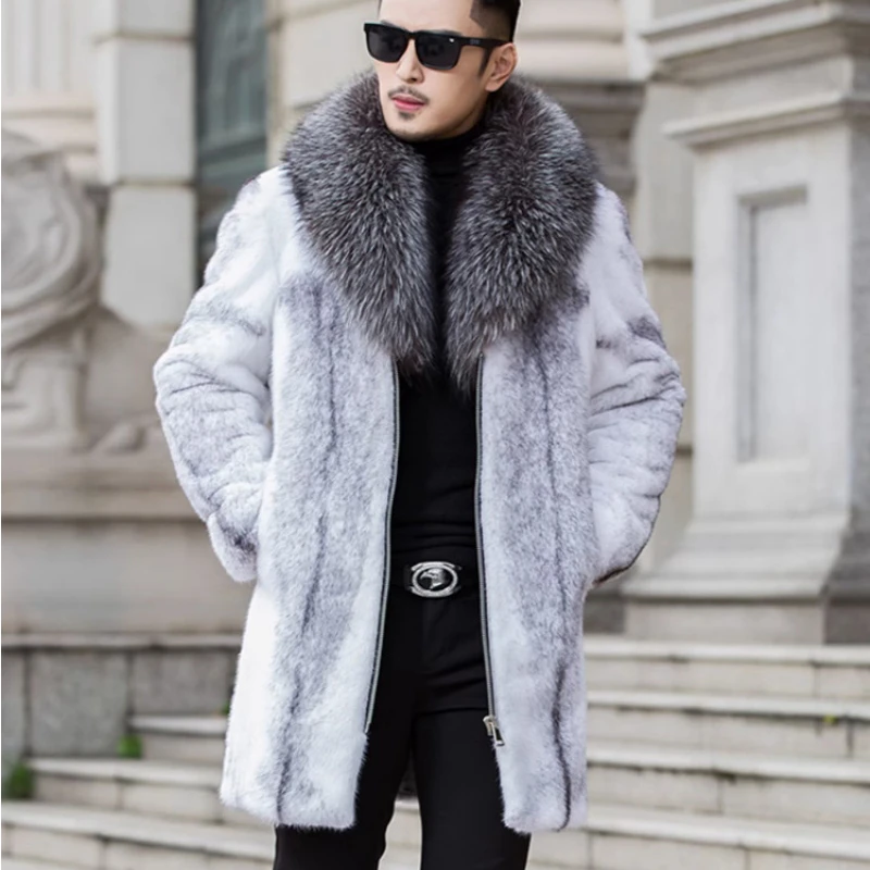 High Quality Winter Warm Faux Fur Coat Men Fur Collar Thick Fur Coat Jacket Plus Size Branded Zipper Designer Men Clothing Slim