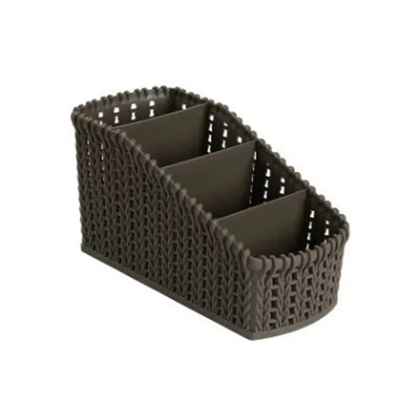 1pc Imitation Rattan Storage Basket Multi-grid Storage Box Desktop Cosmetics Box Creative Household Goods Storage Basket