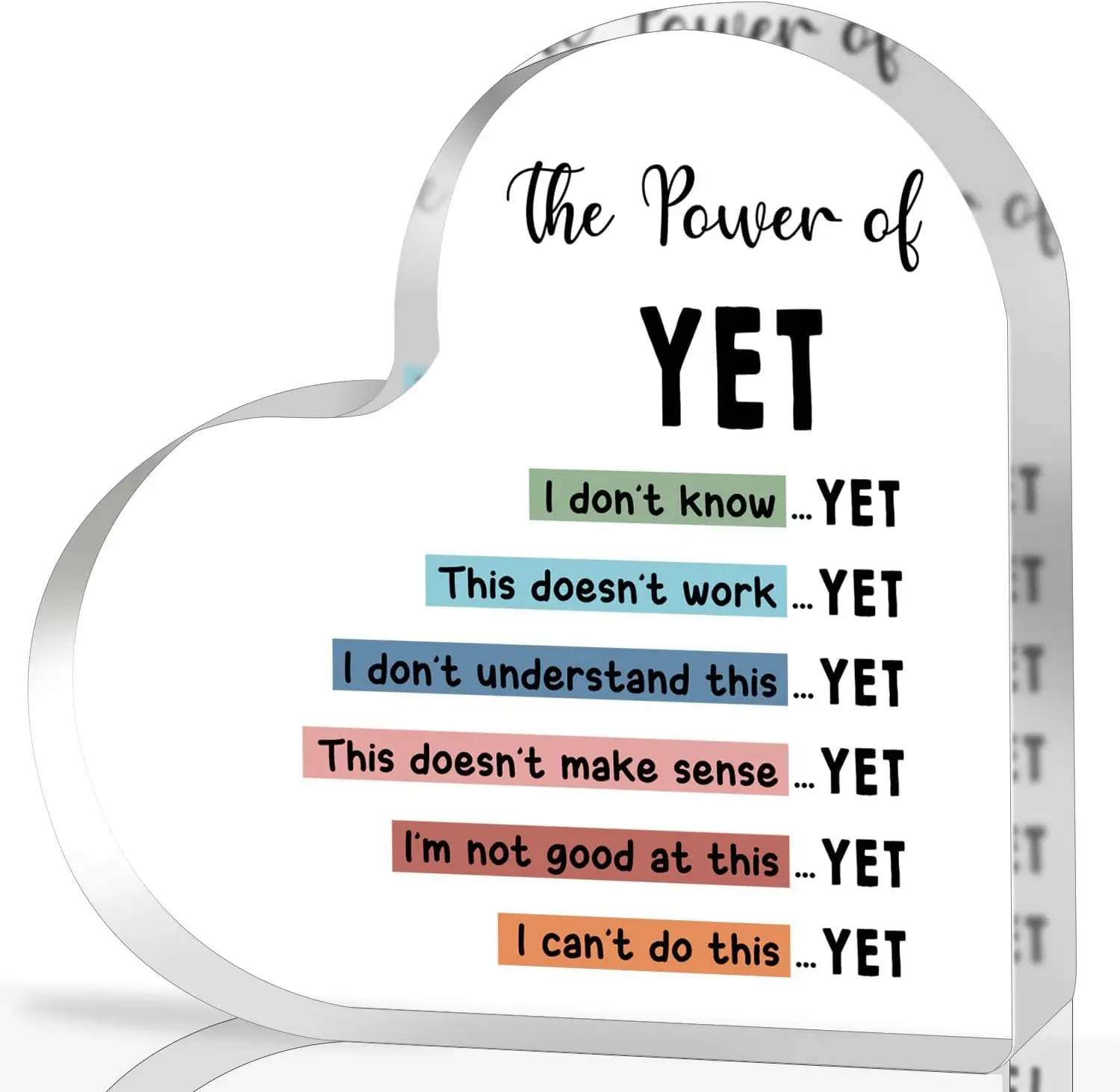 The power of yet,Growth mindset sign, Acrylic Heart Keepsake,Therapy Office Decor,Counselor office decor, mental health sign