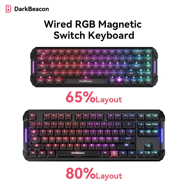 

DarkBeacon 65% 80% Compact Magnetic Axis PC Office Keyboard 68 Keys 87 Keys Wired USB Gaming Keyboard with Rainbow LED Backlight