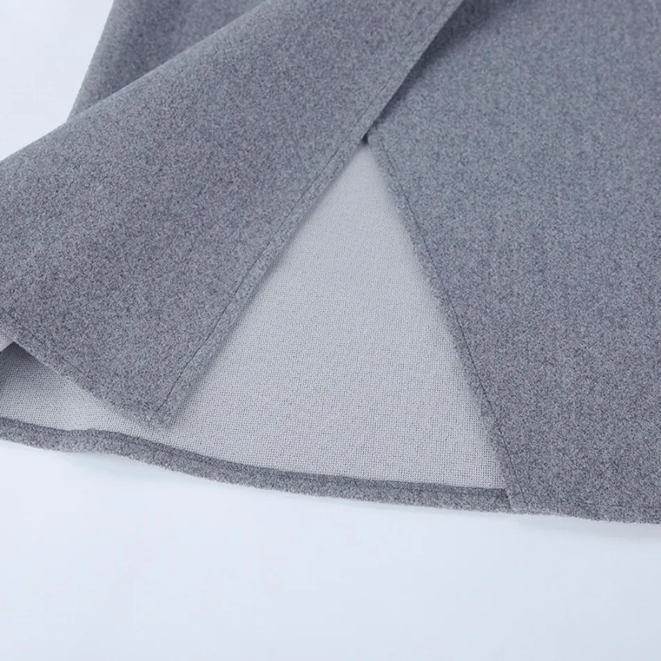Herbst Winter Neue Damen-Pendlerkleidung Grauer Woll-Midirock Eleganter Hochtaillierter Knopf-Schlitzrock für Damen – Detail 26