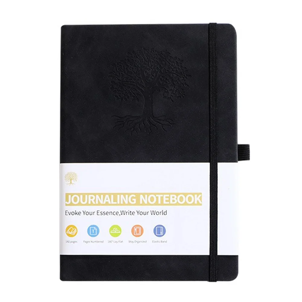 Simple Journal Notebook PU Leather Solid Color Office Record Book Thickened with Elastic Strap Business Notebook