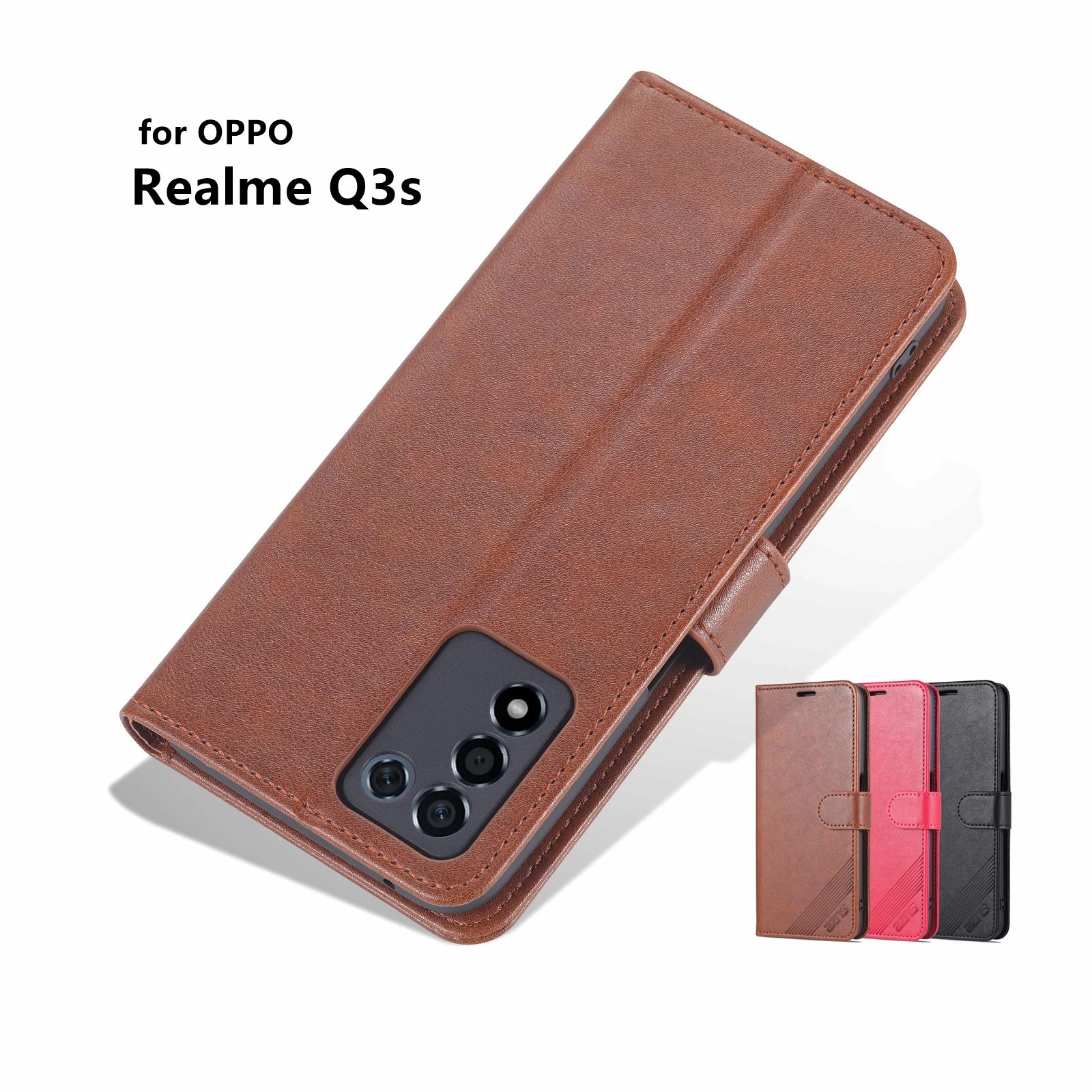 

High Quality Flip Cover Fitted Case For OPPO Realme Q3s Pu Leather Phone Bags Case protective Holster with closing strap AZNS