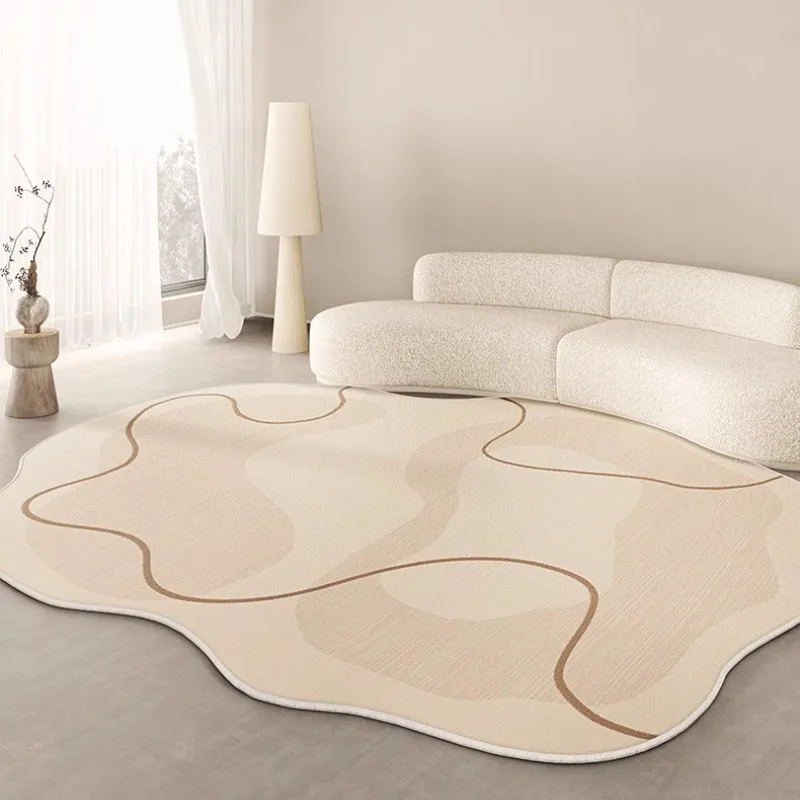 French Cream Style Home Decoration Carpet Minimalist Beige Bedroom Bedside Rug Irregular Geometric Pattern Mat Plush Soft Mats 3
