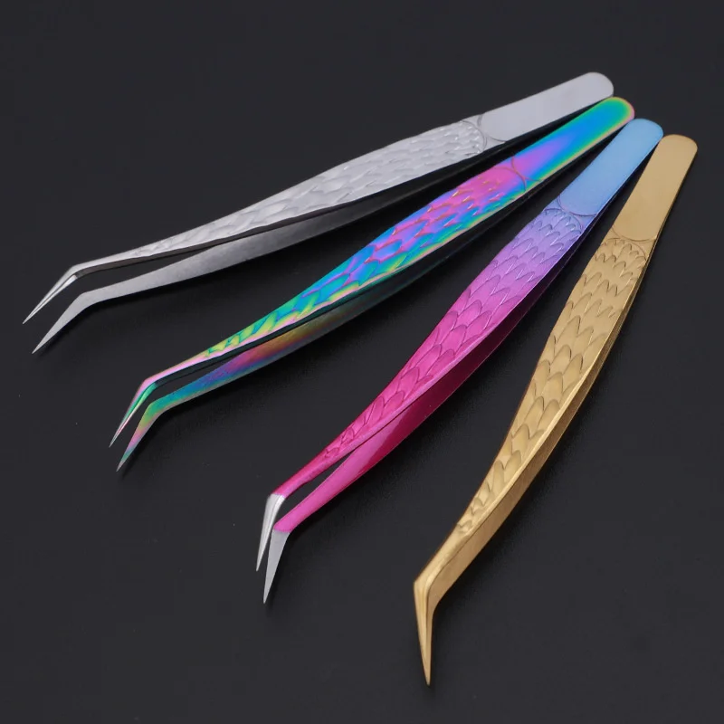 4PCS False Lash Tweezers Set For Eyelashes Extensions Supplies Stainless Eyebrow Clip Tongs Professional Nail Art Makeup Tools