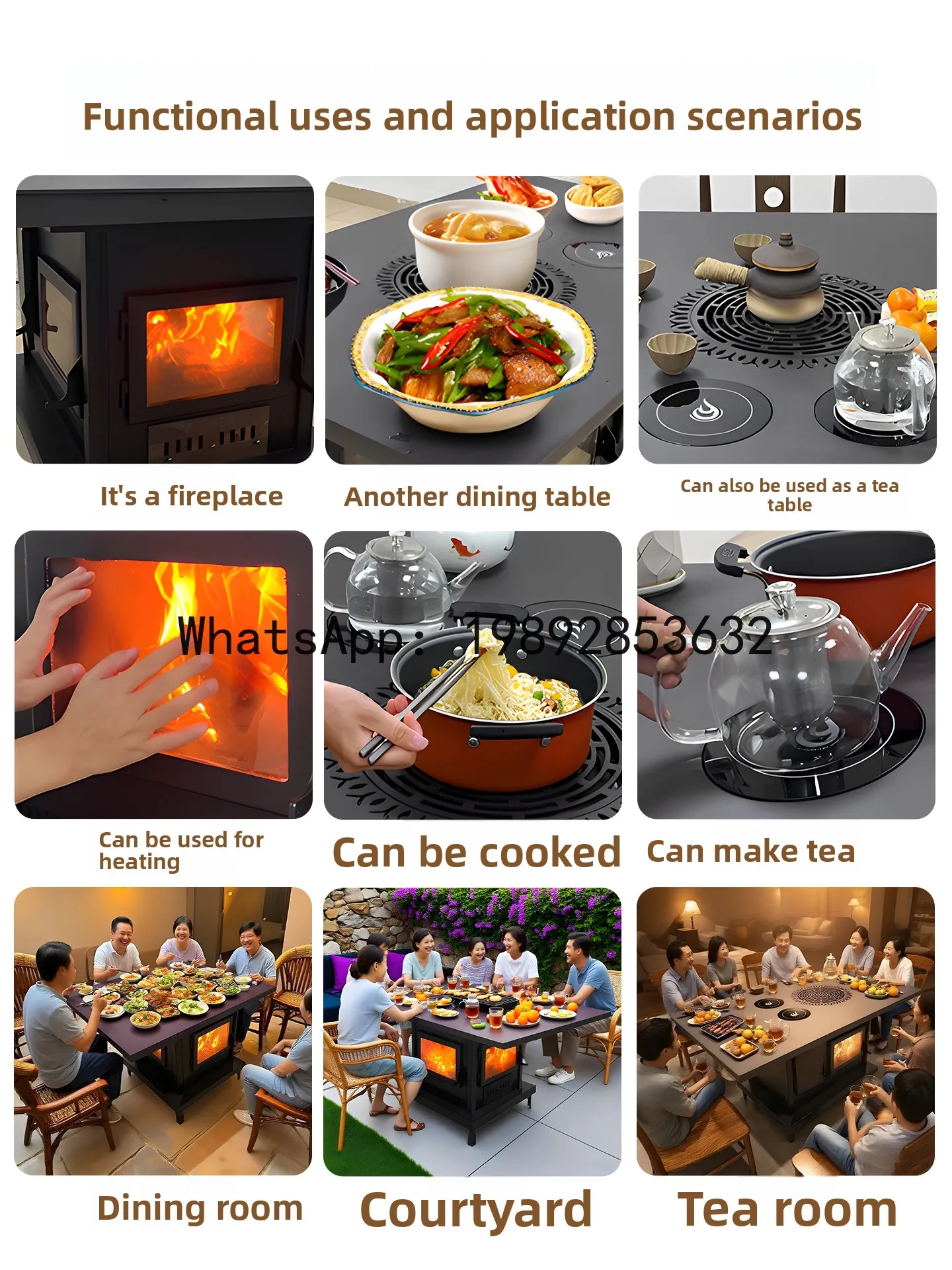 LYY Three-Sided Fire Viewing Real Fire Wood Stove Coffee Table Fireplace Integrated Heating Table Tea Room Living Room