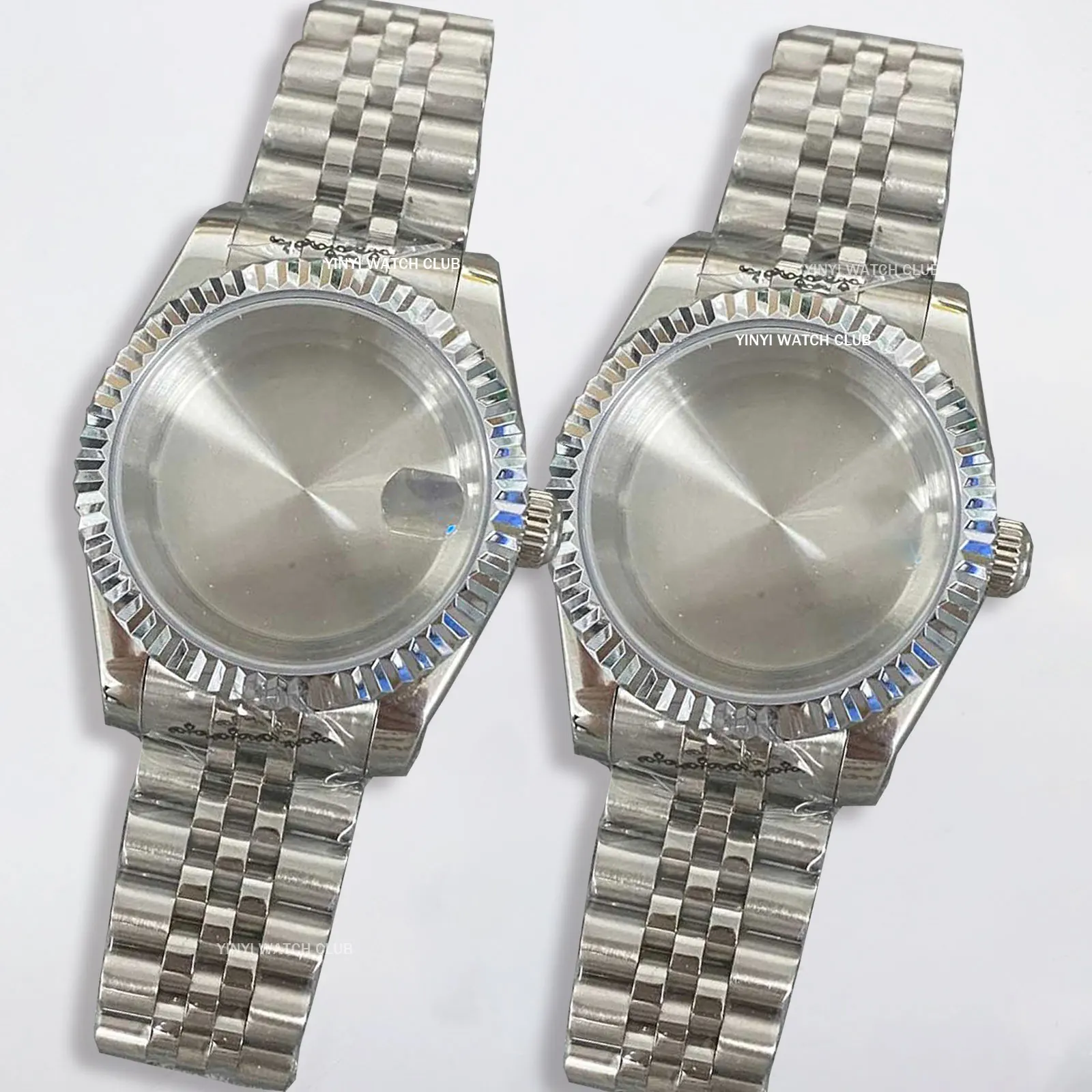 

39mm silver watch case sapphire fit NH35 NH36 movement Strap Sapphire Glass with Calendar Window Men's Watches for NH35/ NH36