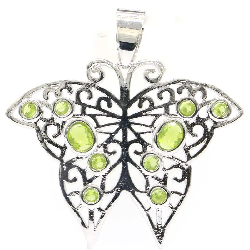 

Buy 4 Get 1 Free 34x34mm Hollow Butterfly Green Peridot Pink Tourmaline Ladies Gift Silver Pendant