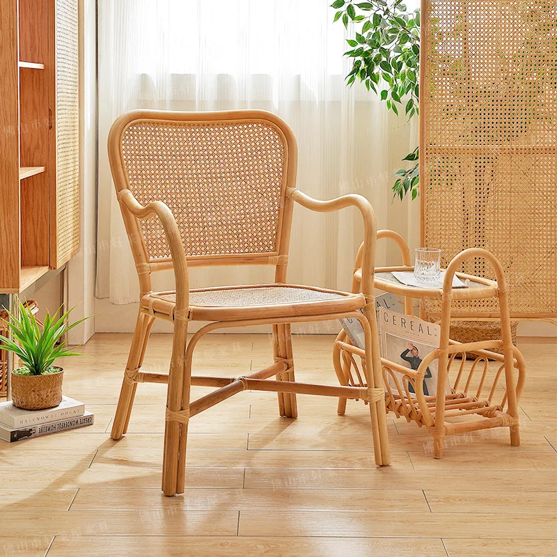 

Natural Indonesian rattan chair real rattan casual dining chair Indonesian rattan handmade adult simple homestay hotel