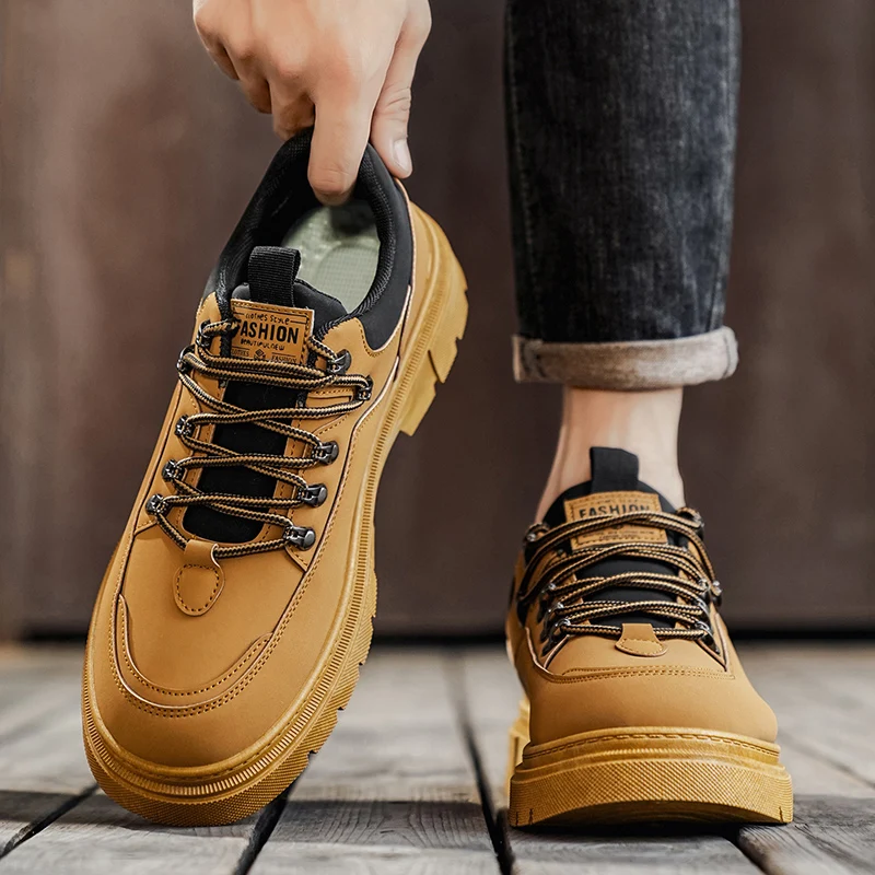2025 الخريف الأصفر حذاء رجالي كاجوال مريح المنخفضة قطع بولي Leather الجلود الأدوات أحذية رياضية الرجال في الهواء الطلق المضادة للانزلاق أحذية عمل للرجل #3