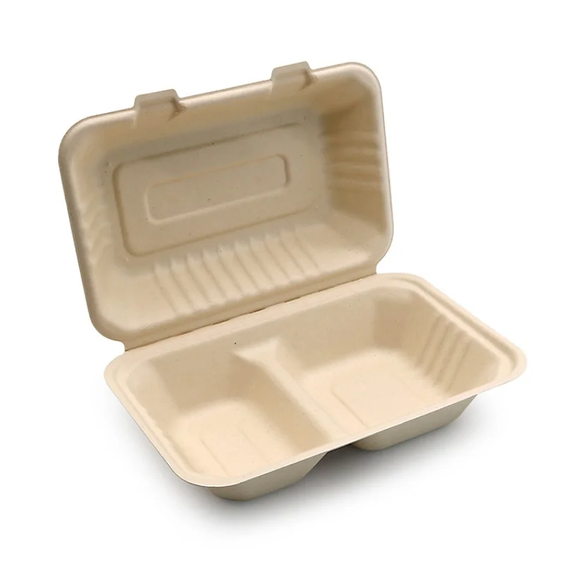 Customized product6 7 8 Inch Sugarcane Bagasse Pulp Disposable Biodegradable Brown Lunch Food Hamburger Clamshell Burger Paper B